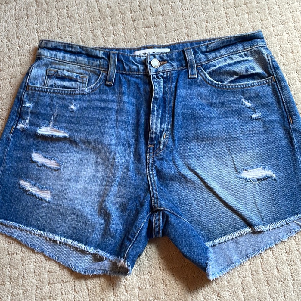Flying Monkey distressed jean shorts. 3 inch inseam.
